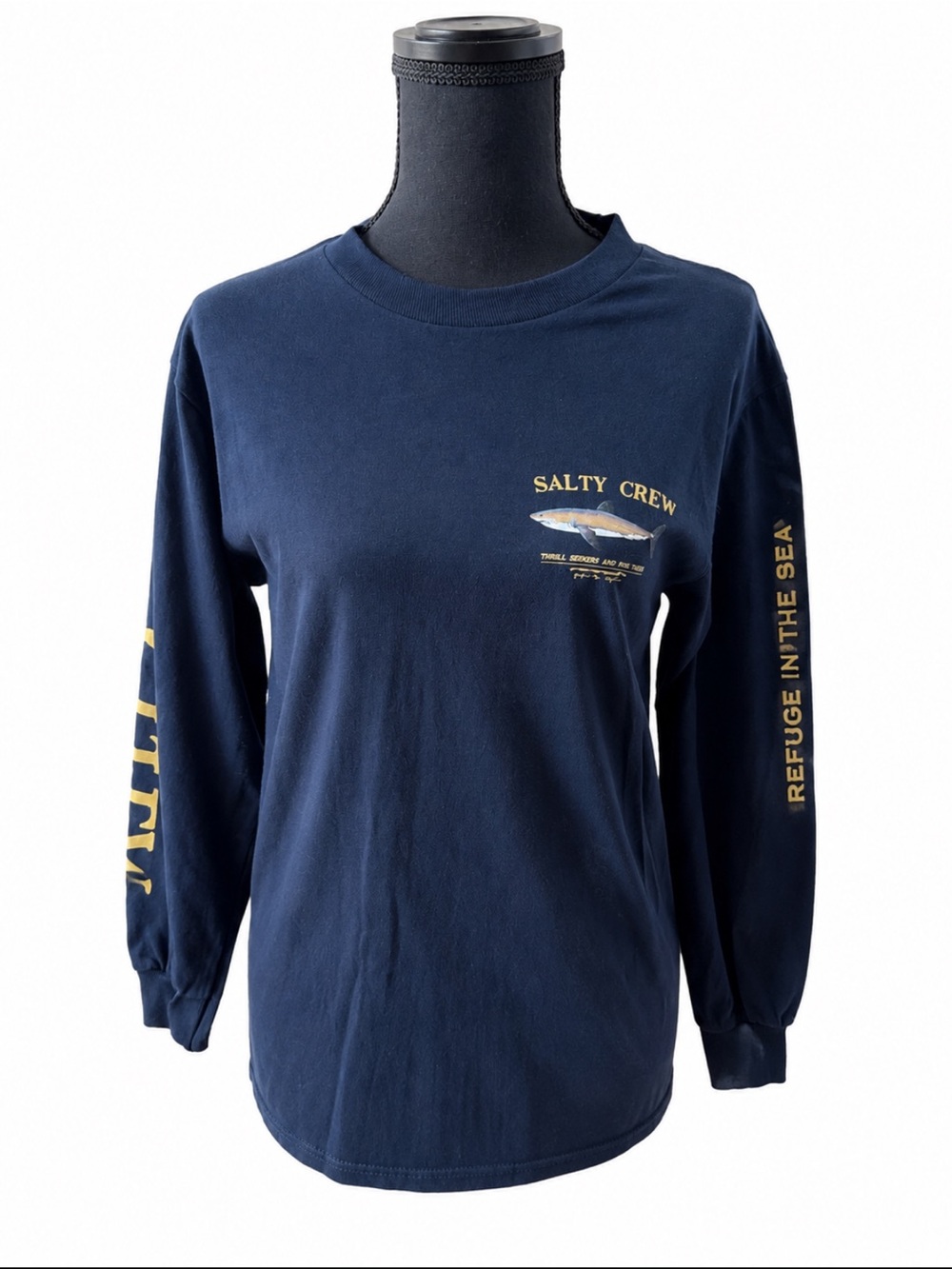 Salty Crew Shark Graphic Long Sleeve Tee Navy Blue Small Like New